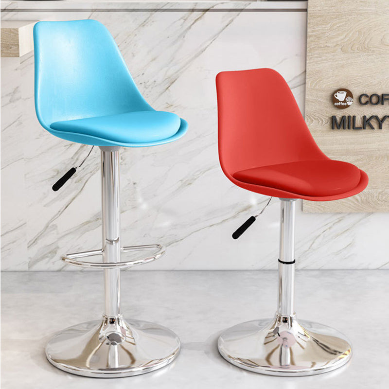 Minimalist Metal Plastic Leather Swivel Liftable Bar Stool — Without Footrest / Red