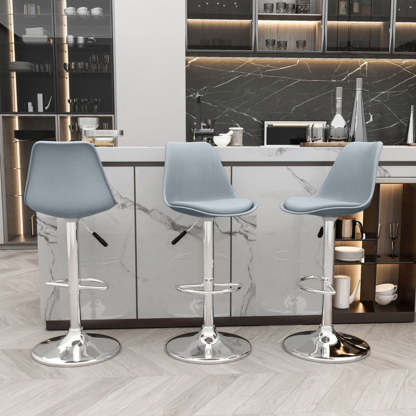 Minimalist Metal Plastic Leather Swivel Liftable Bar Stool — Without Footrest / Blue