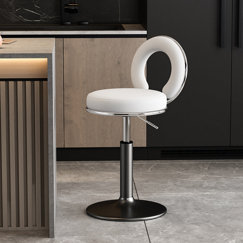 Minimalist Leather Openwork Bar Stool — Chrome / Blue