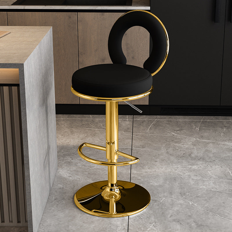 Minimalist Leather Openwork Bar Stool — Gold / Orange
