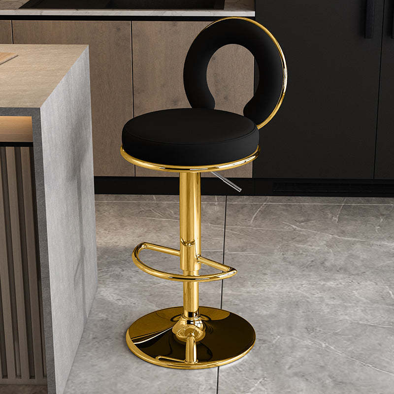 Minimalist Leather Openwork Bar Stool — Gold / Orange