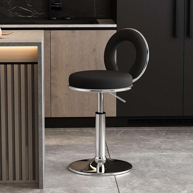 Minimalist Leather Openwork Bar Stool — Gold / Black