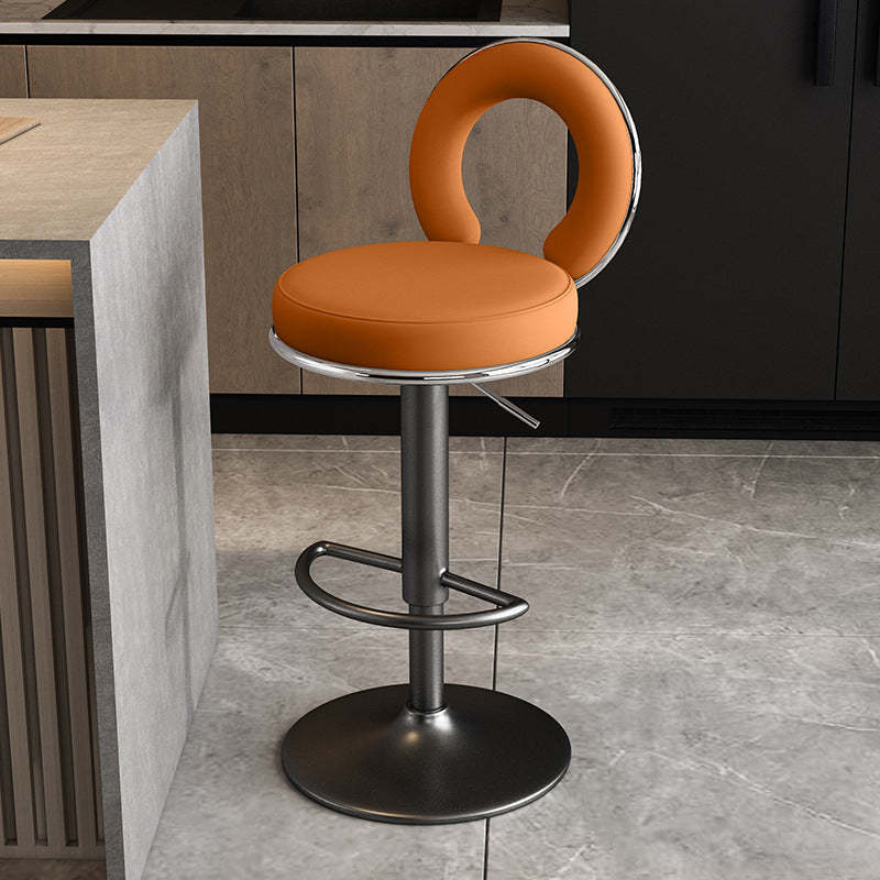 Minimalist Leather Openwork Bar Stool — Black / Light Brown