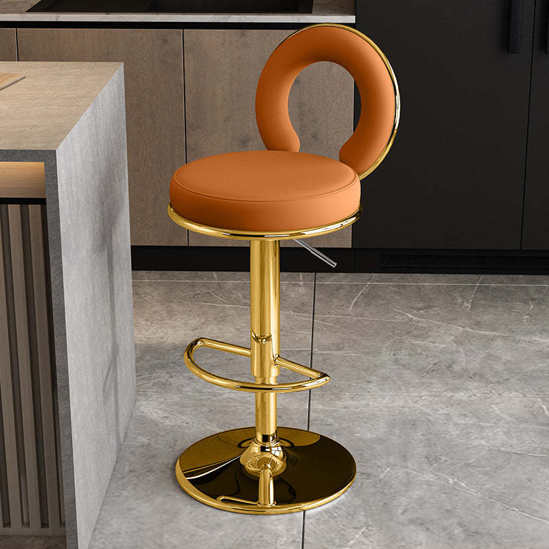 Minimalist Leather Openwork Bar Stool — Black / Dark Gray