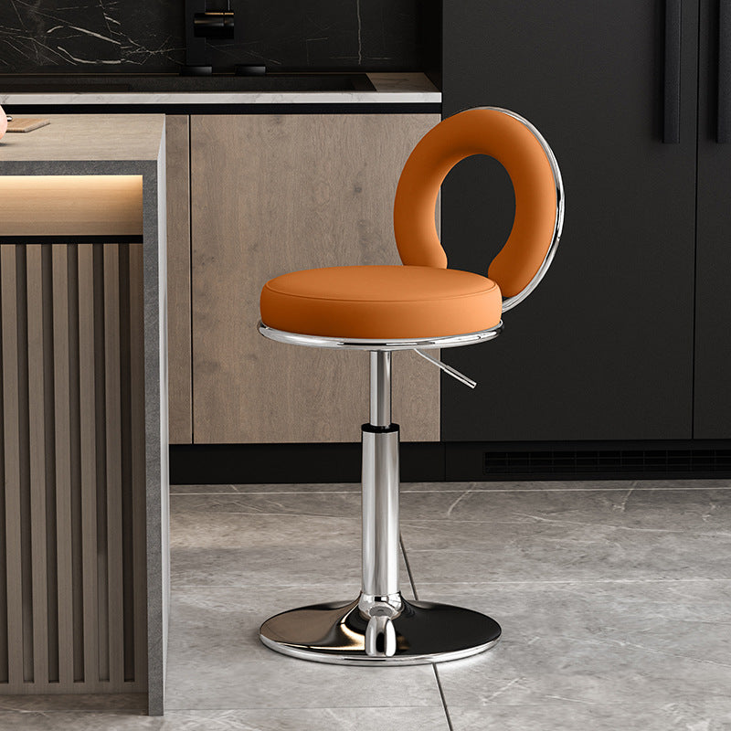 Minimalist Leather Openwork Bar Stool — Black / Light Gray