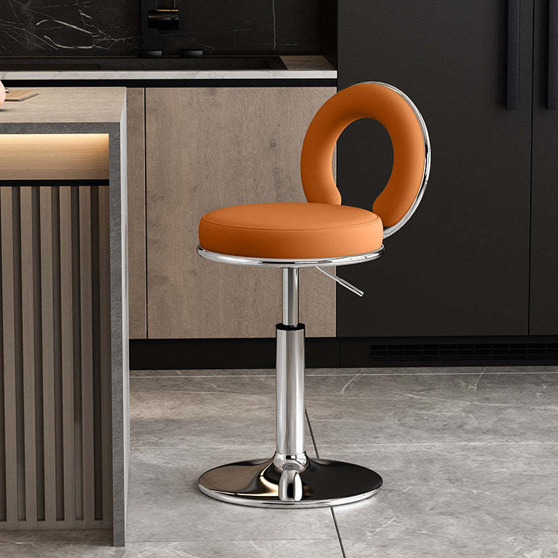 Minimalist Leather Openwork Bar Stool — Black / Light Gray
