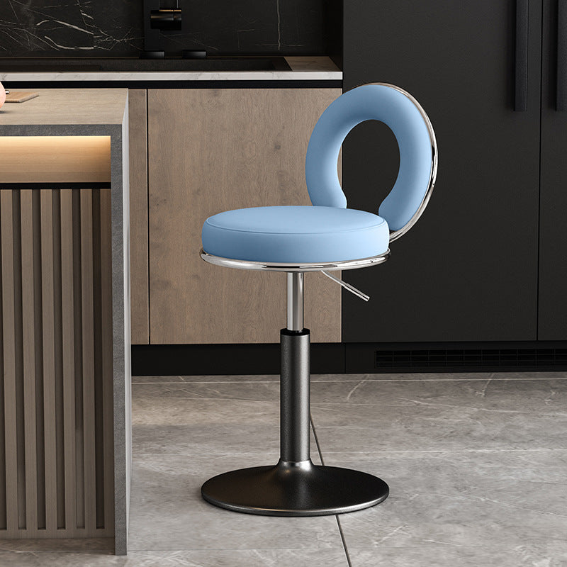Minimalist Leather Openwork Bar Stool — Black / Black