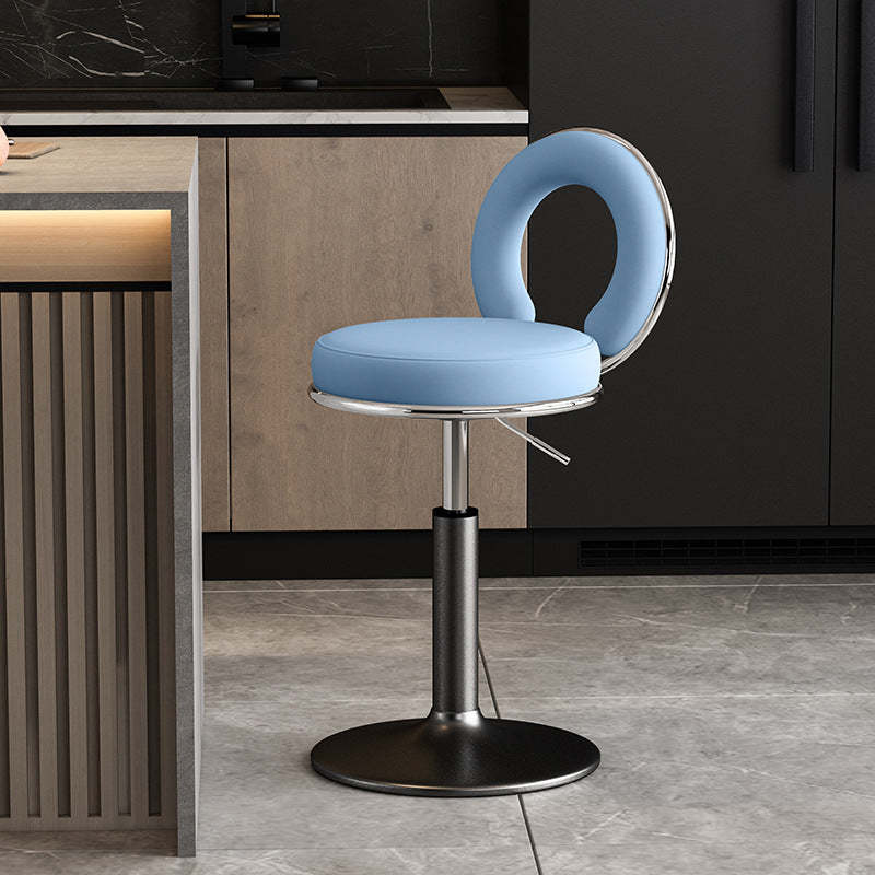 Minimalist Leather Openwork Bar Stool — Black / Black