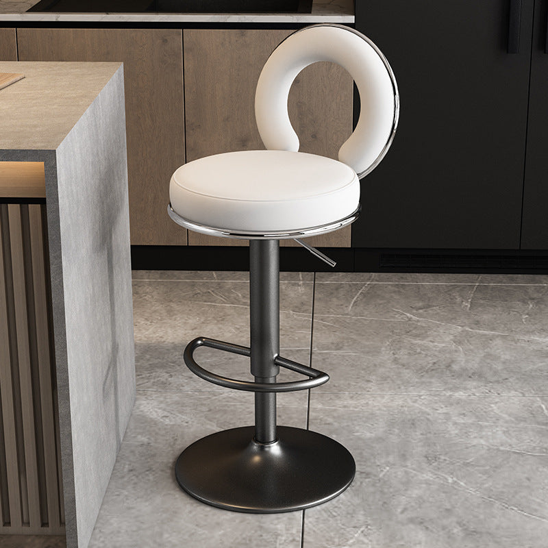 Minimalist Leather Openwork Bar Stool — Gold / White
