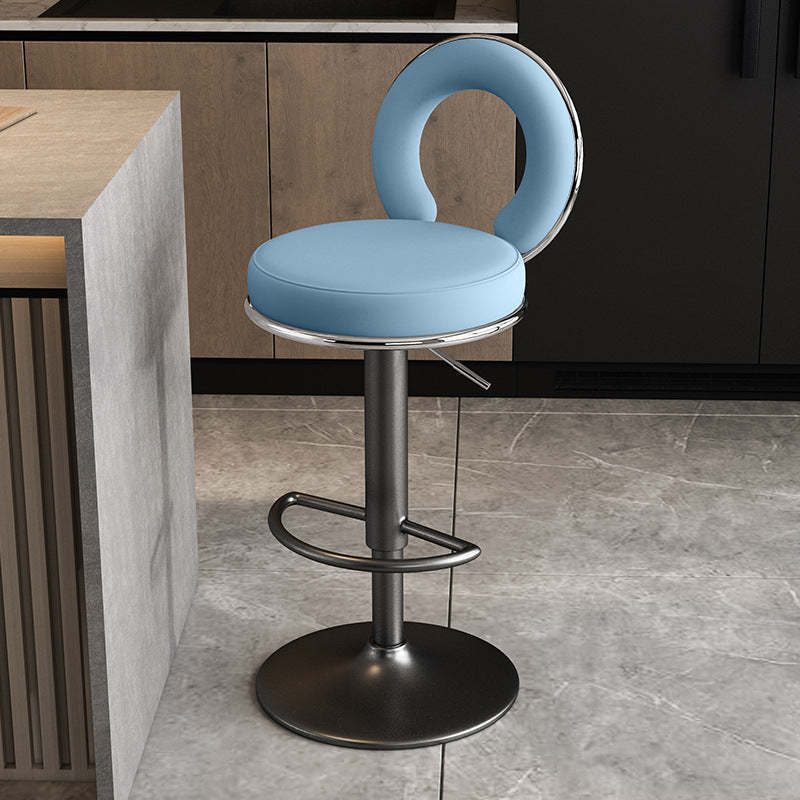 Minimalist Leather Openwork Bar Stool — Black / Green