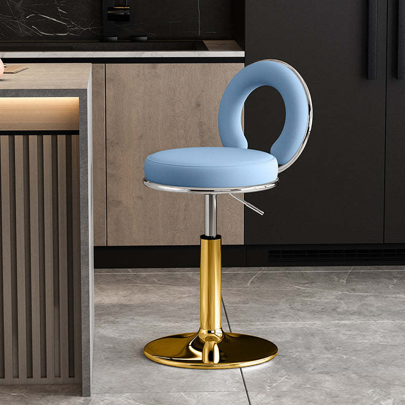 Minimalist Leather Openwork Bar Stool — Black / Blue