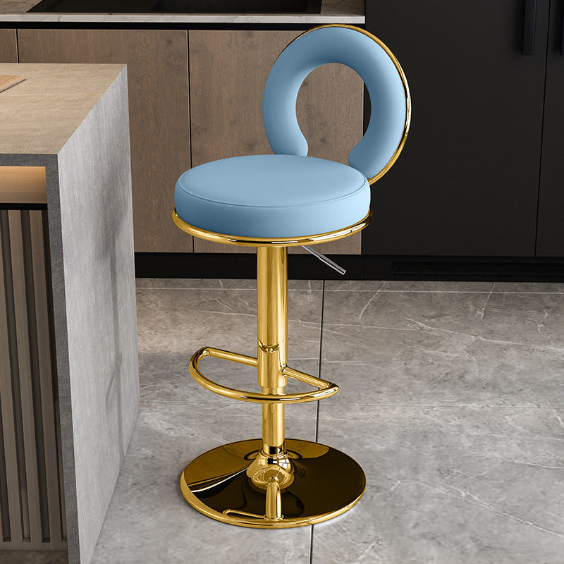 Minimalist Leather Openwork Bar Stool — Chrome / White