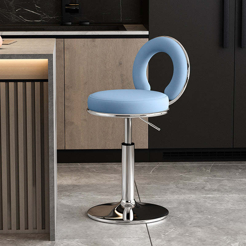 Minimalist Leather Openwork Bar Stool — Black / Orange