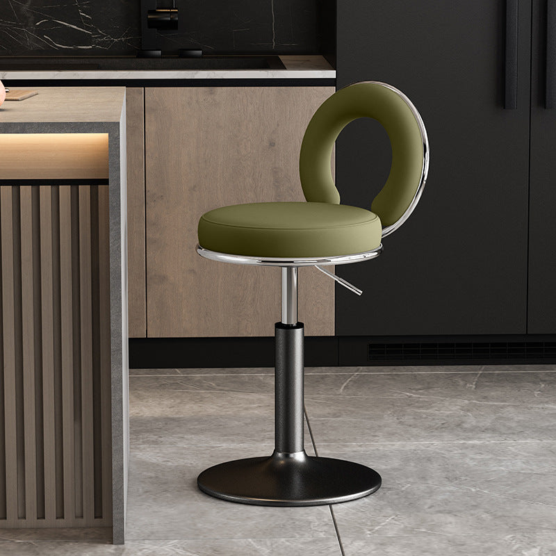 Minimalist Leather Openwork Bar Stool — Chrome / Light Gray