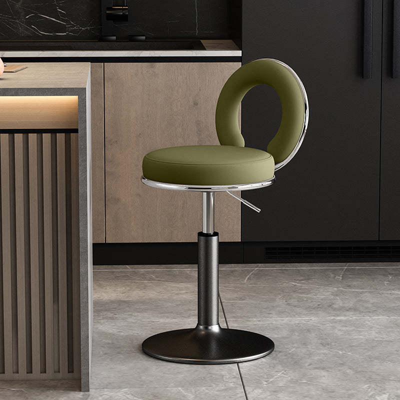 Minimalist Leather Openwork Bar Stool — Chrome / Light Gray