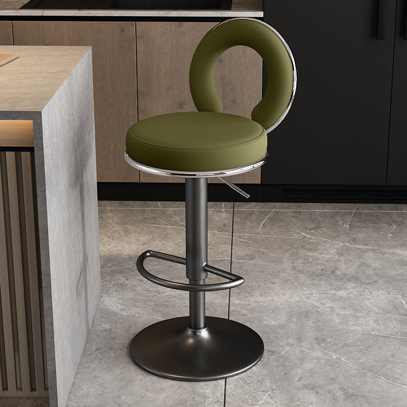 Minimalist Leather Openwork Bar Stool — Chrome / Black