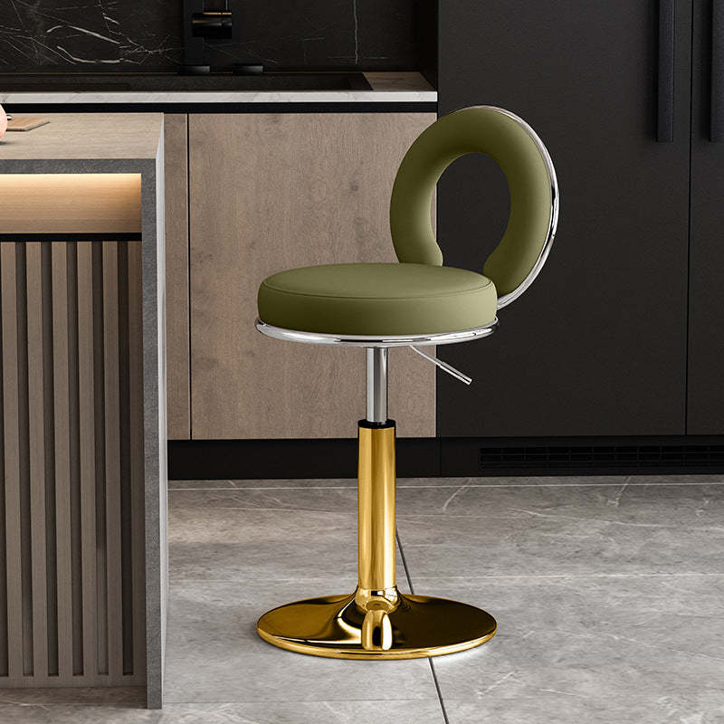 Minimalist Leather Openwork Bar Stool — Chrome / Light Brown