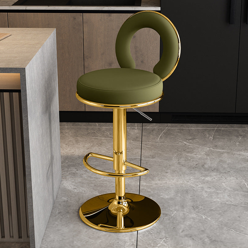 Minimalist Leather Openwork Bar Stool — Chrome / Blue