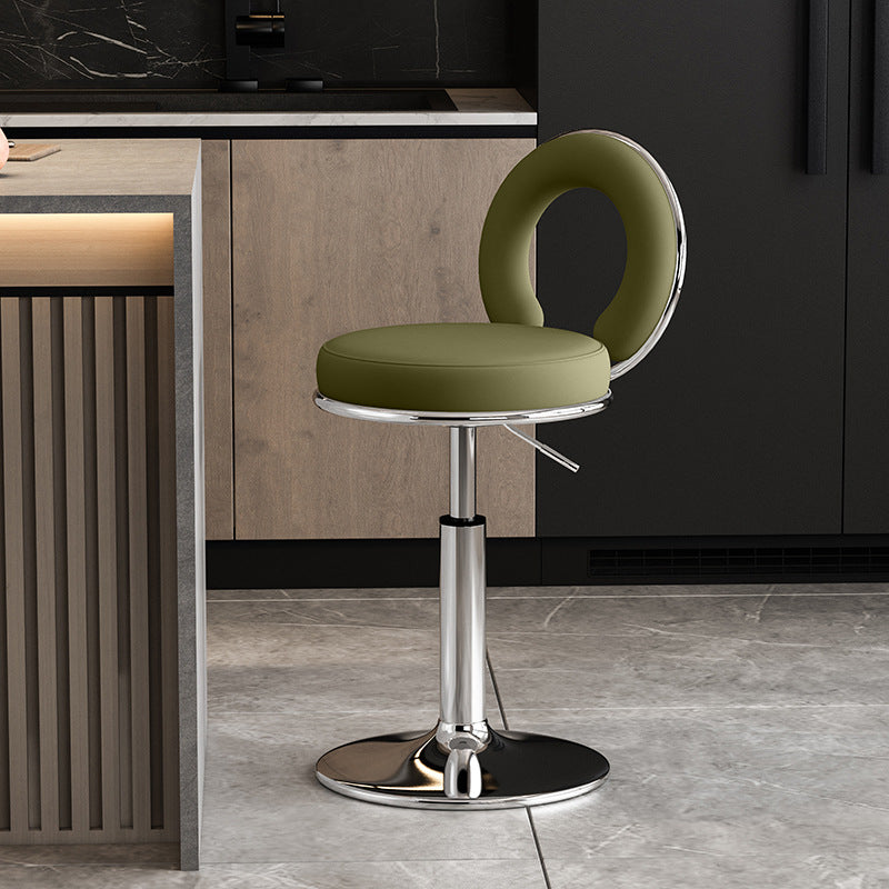 Minimalist Leather Openwork Bar Stool — Chrome / Dark Gray