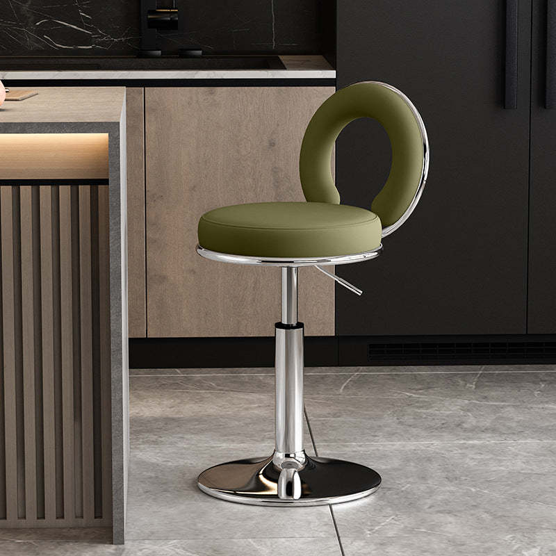 Minimalist Leather Openwork Bar Stool — Chrome / Dark Gray