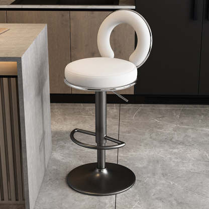 Minimalist Leather Openwork Bar Stool — Gold / White