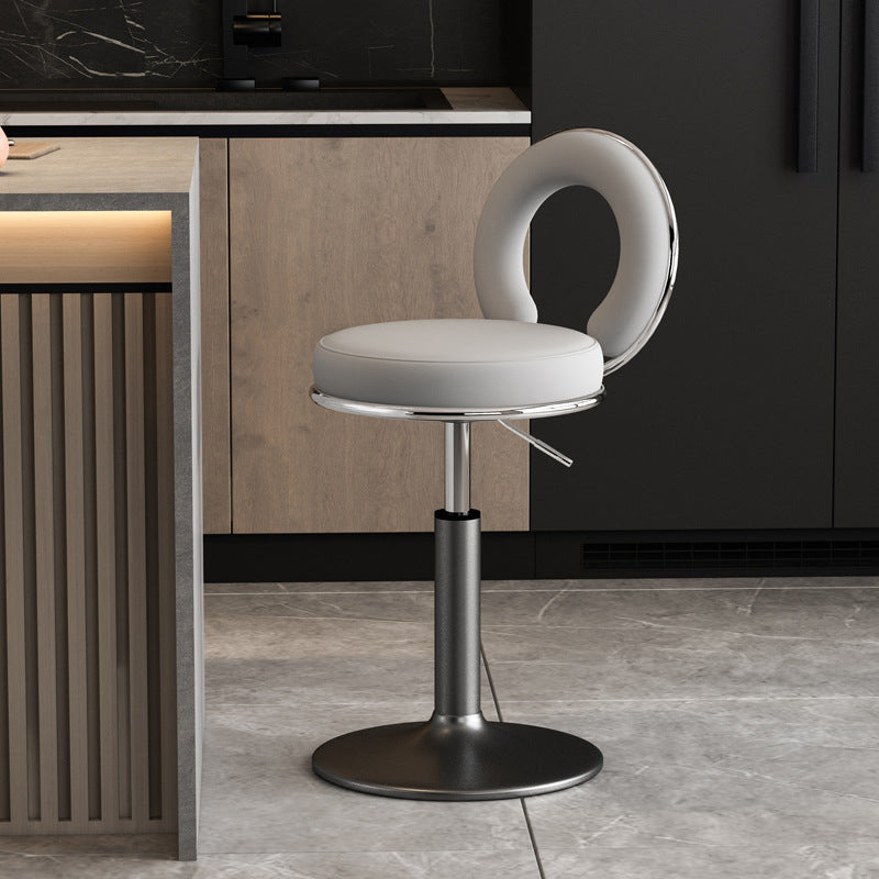 Minimalist Leather Openwork Bar Stool — Chrome / Orange