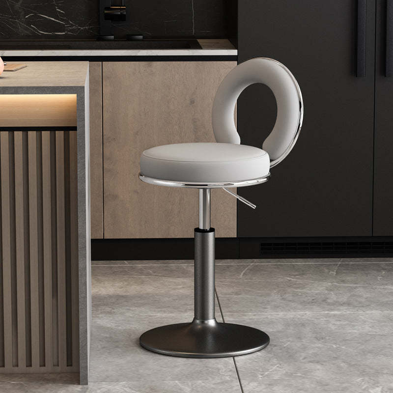 Minimalist Leather Openwork Bar Stool — Chrome / Orange