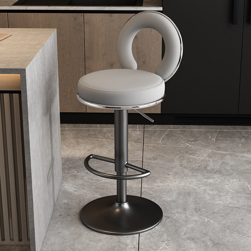 Minimalist Leather Openwork Bar Stool — Gold / Light Gray