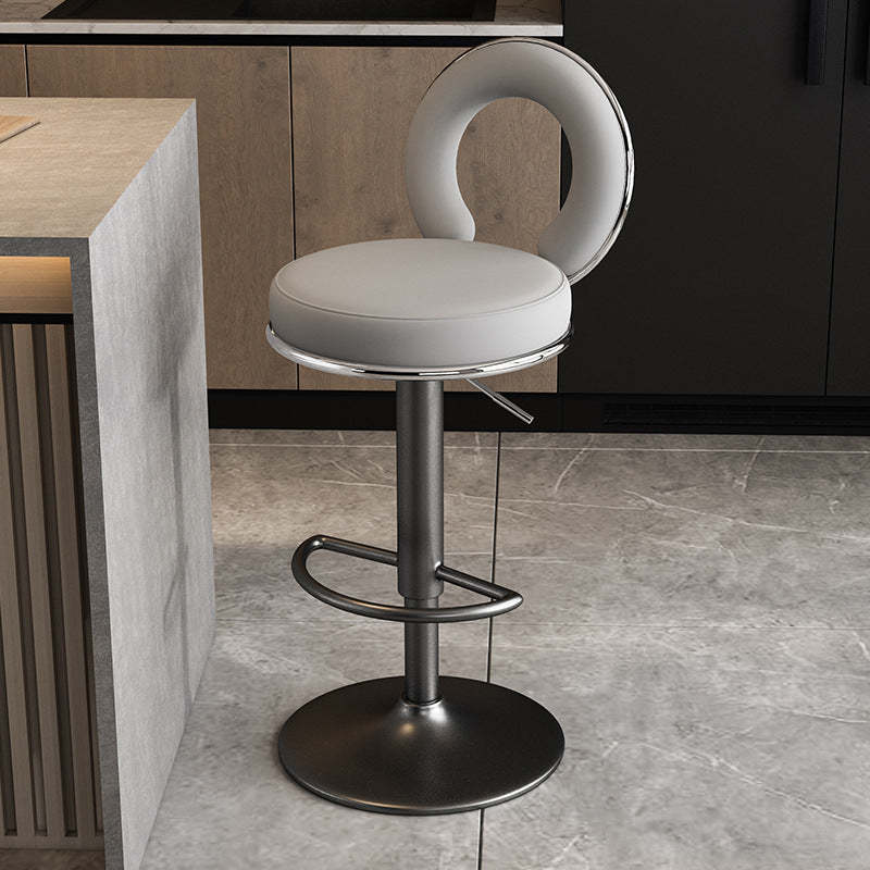 Minimalist Leather Openwork Bar Stool — Gold / Light Gray