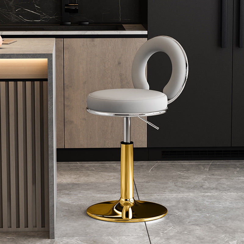 Minimalist Leather Openwork Bar Stool — Chrome / Green