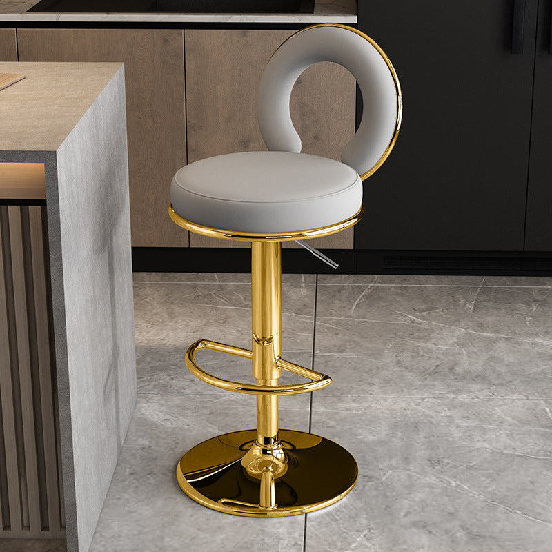 Minimalist Leather Openwork Bar Stool — Gold / Black