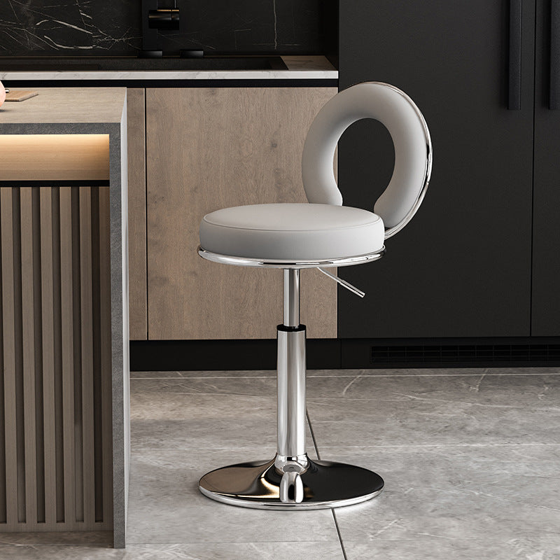 Minimalist Leather Openwork Bar Stool — Gold / White