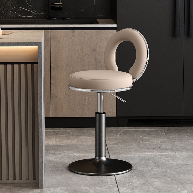 Minimalist Leather Openwork Bar Stool — Gold / Orange