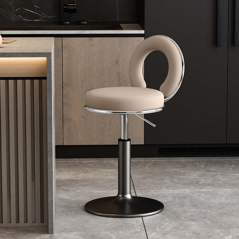Minimalist Leather Openwork Bar Stool — Gold / Orange