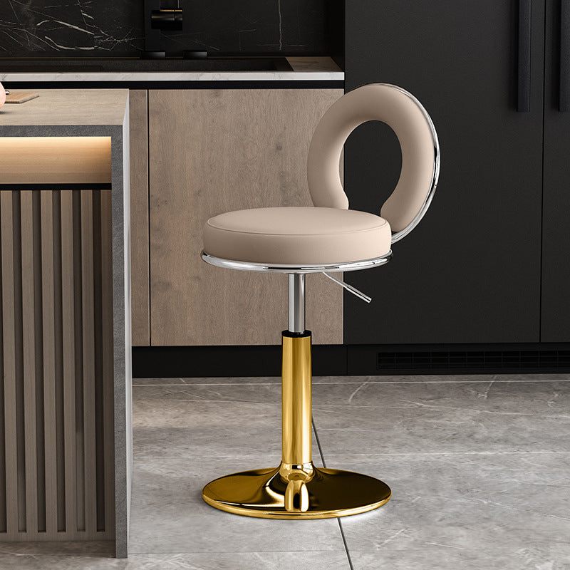 Minimalist Leather Openwork Bar Stool — Gold / Dark Gray