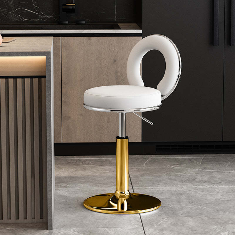 Minimalist Leather Openwork Bar Stool — Chrome / Orange