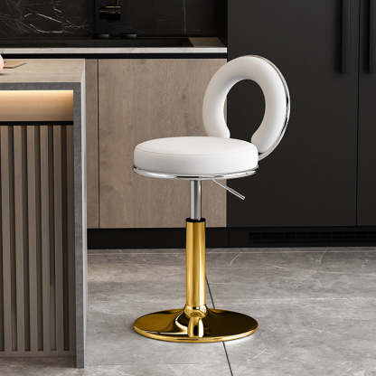 Minimalist Leather Openwork Bar Stool — Chrome / Orange