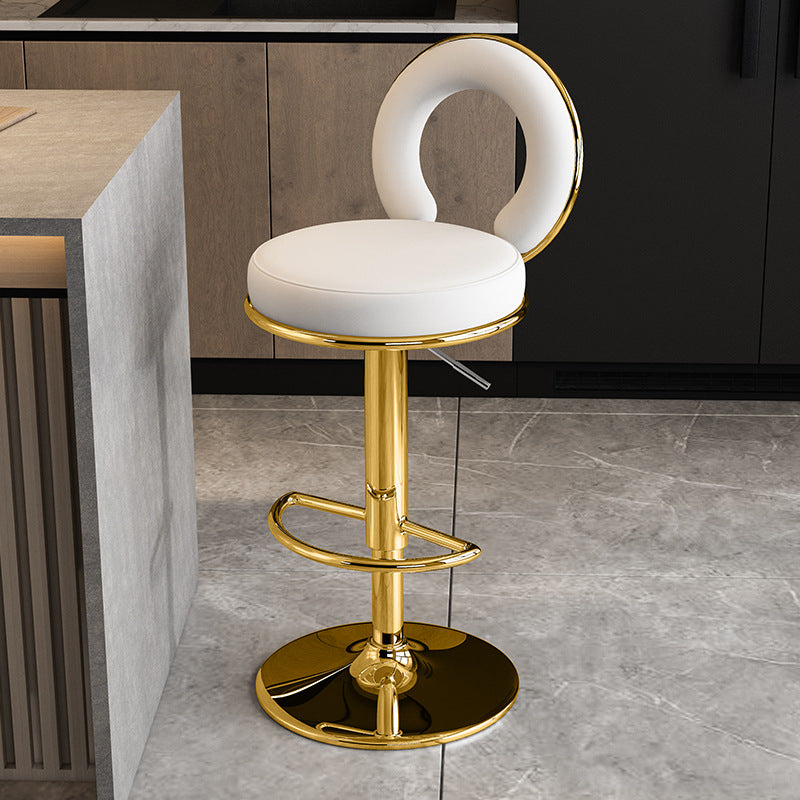 Minimalist Leather Openwork Bar Stool — Gold / Light Gray