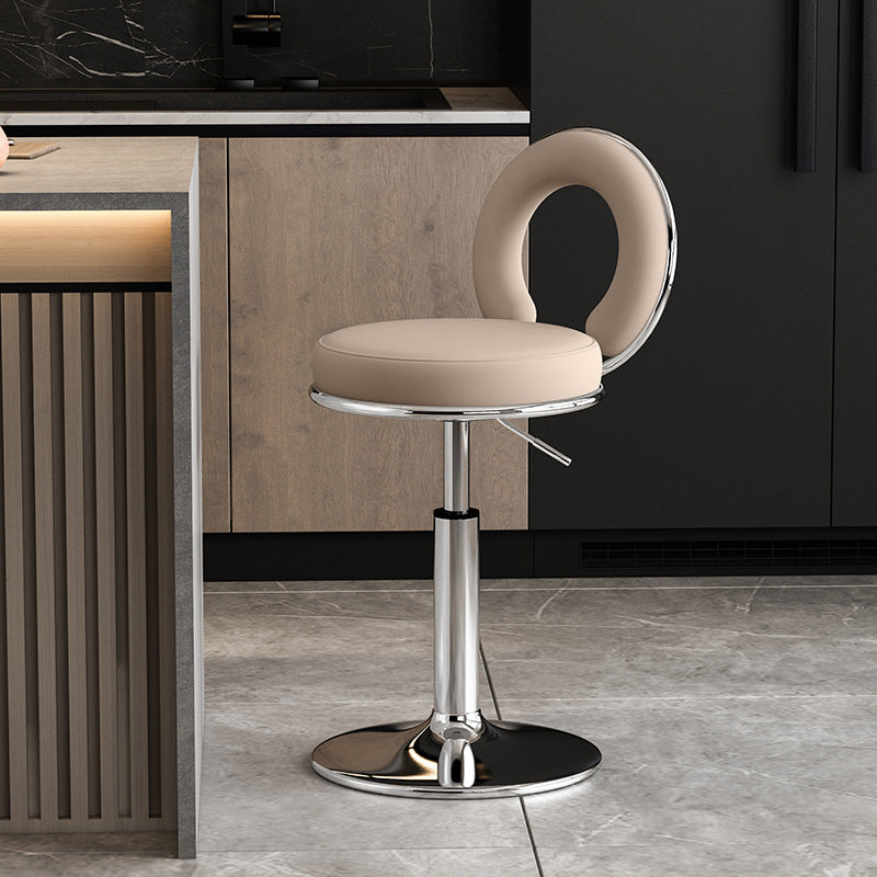 Minimalist Leather Openwork Bar Stool — Gold / Blue