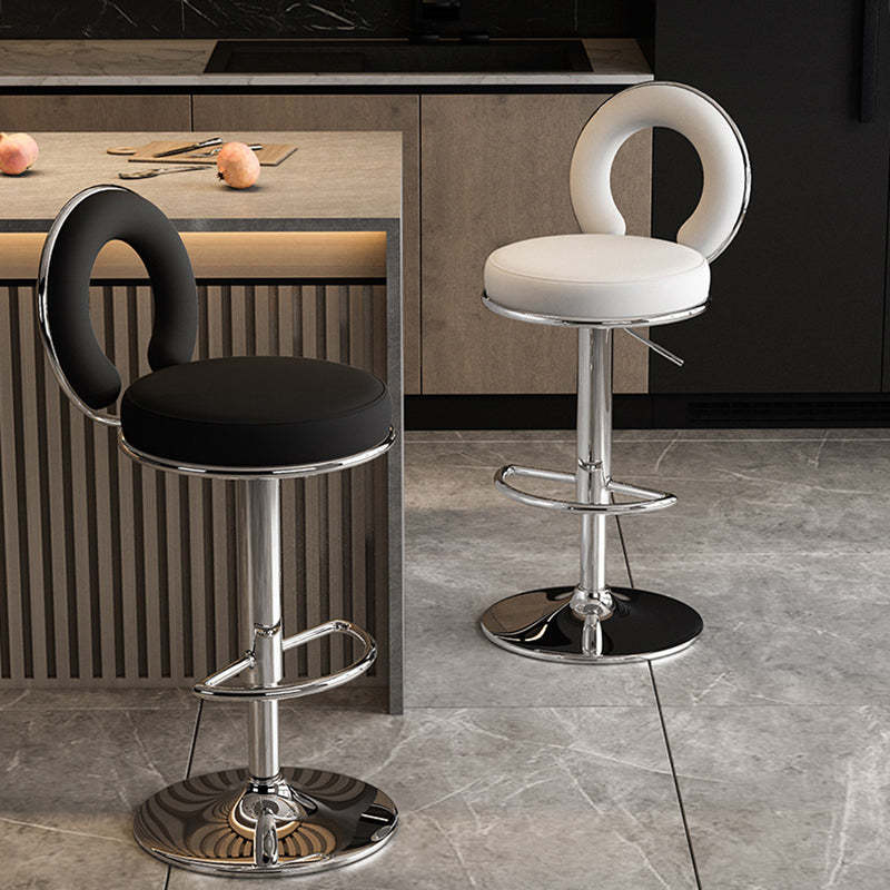 Minimalist Leather Openwork Bar Stool — Black / Black