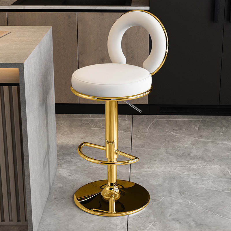 Minimalist Leather Openwork Bar Stool — Gold / Light Gray