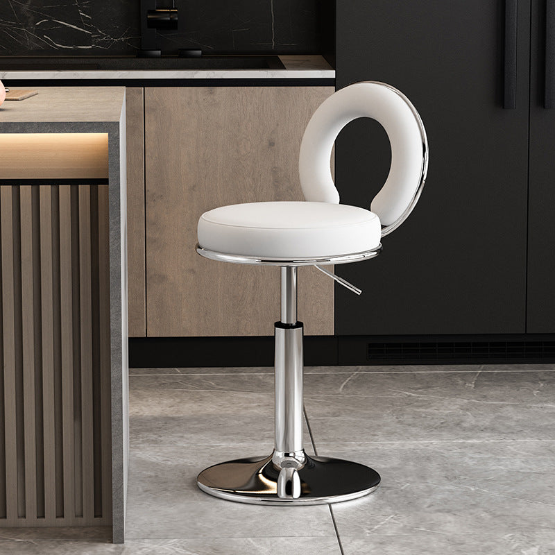 Minimalist Leather Openwork Bar Stool — Chrome / Green