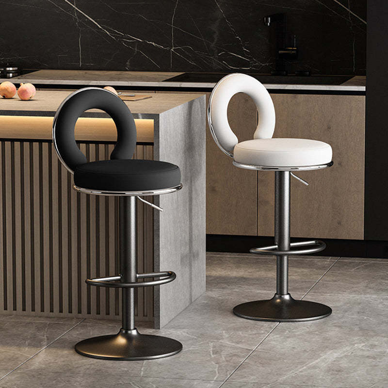Minimalist Leather Openwork Bar Stool — Chrome / Dark Gray