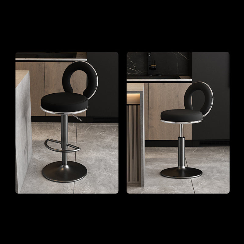 Minimalist Leather Openwork Bar Stool — Chrome / Black