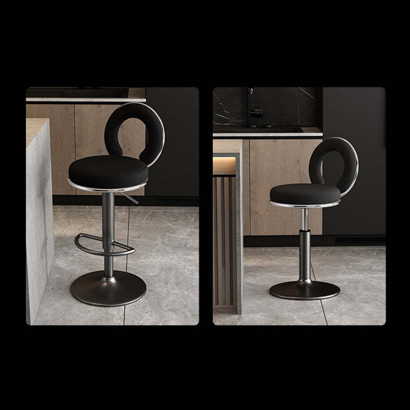 Minimalist Leather Openwork Bar Stool — Chrome / Black
