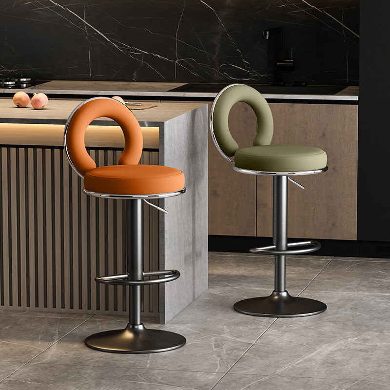 Minimalist Leather Openwork Bar Stool — Black / Light Brown