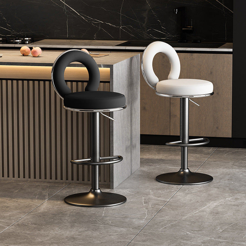 Minimalist Leather Openwork Bar Stool — Chrome / White