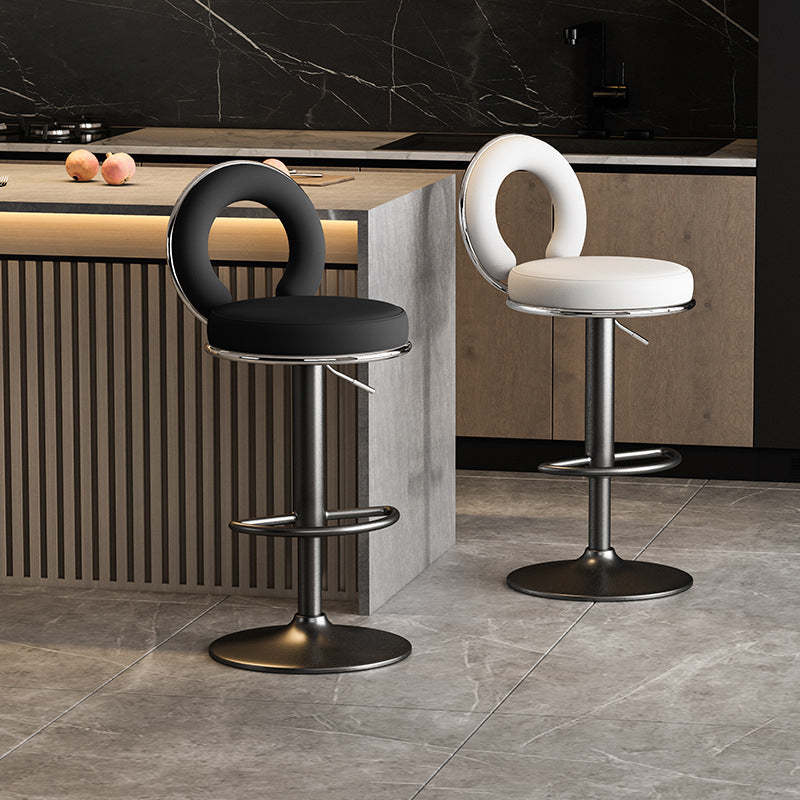 Minimalist Leather Openwork Bar Stool — Chrome / White