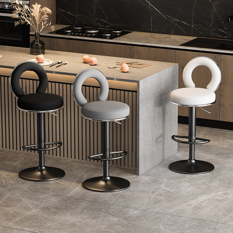 Minimalist Leather Openwork Bar Stool — Black / Light Gray