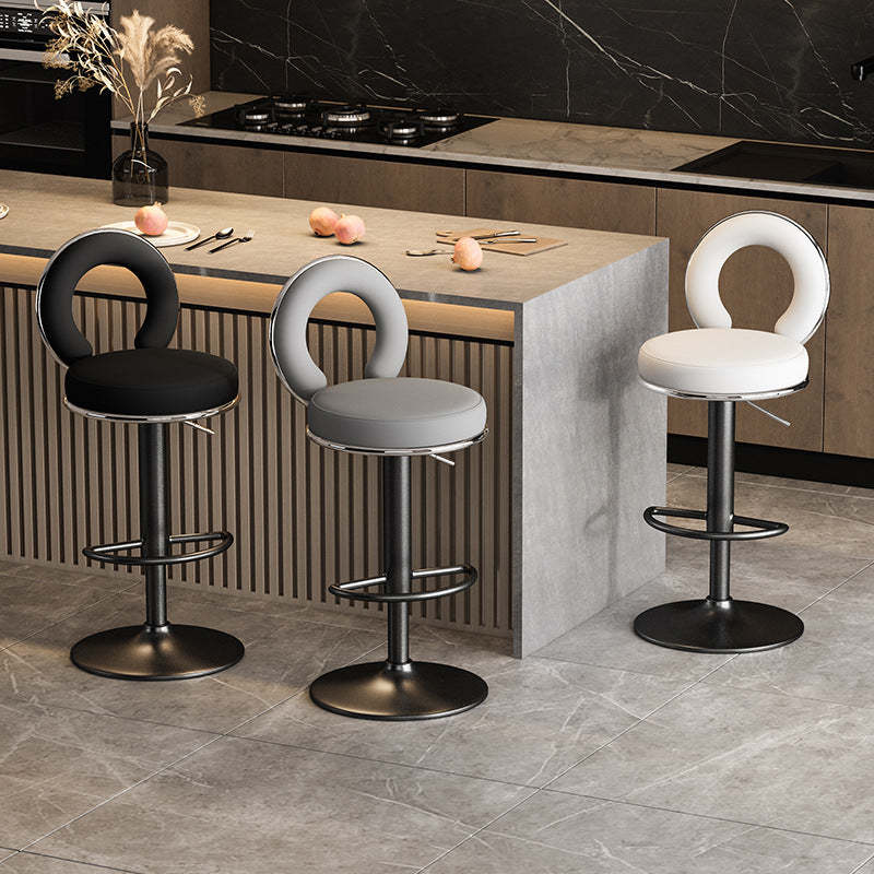 Minimalist Leather Openwork Bar Stool — Black / Light Gray